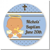 Angel Baby Boy Hispanic - Round Personalized Baptism / Christening Sticker Labels