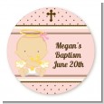 Angel Baby Girl Caucasian - Round Personalized Baptism / Christening Sticker Labels thumbnail