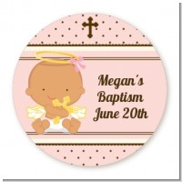 Angel Baby Girl Hispanic - Round Personalized Baptism / Christening Sticker Labels