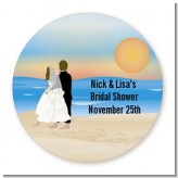 Beach Couple - Round Personalized Bridal Shower Sticker Labels