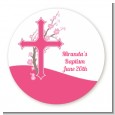 Cross Cherry Blossom - Round Personalized Baptism / Christening Sticker Labels thumbnail