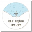 Cross Blue - Round Personalized Baptism / Christening Sticker Labels thumbnail