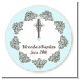 Cross Blue & Brown - Round Personalized Baptism / Christening Sticker Labels thumbnail