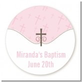 Cross Pink - Round Personalized Baptism / Christening Sticker Labels