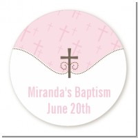 Cross Pink - Round Personalized Baptism / Christening Sticker Labels