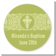 Cross Sage Green - Round Personalized Baptism / Christening Sticker Labels thumbnail