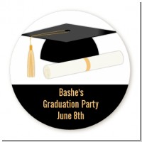 Graduation Cap - Round Personalized Graduation Party Sticker Labels