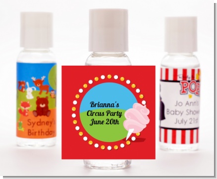 Circus Cotton Candy - Personalized Birthday Party Hand Sanitizers Favors