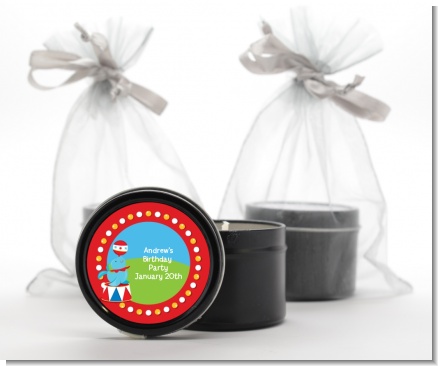 Circus Seal - Birthday Party Black Candle Tin Favors