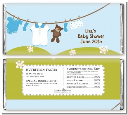 Clothesline It's A Boy - Personalized Baby Shower Candy Bar Wrappers
