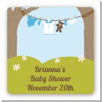 Clothesline It's A Boy - Square Personalized Baby Shower Sticker Labels