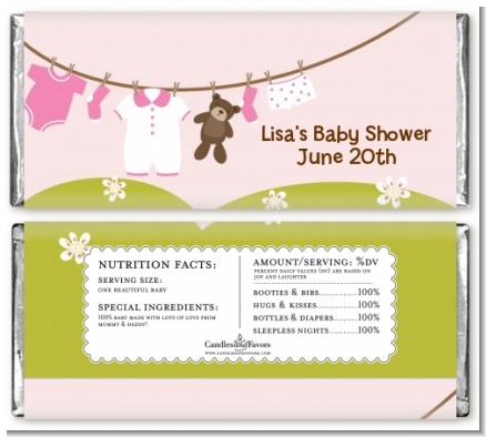 Clothesline It's A Girl - Personalized Baby Shower Candy Bar Wrappers