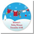 Clothesline Christmas - Round Personalized Baby Shower Sticker Labels thumbnail