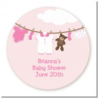 Clothesline It's A Girl - Round Personalized Baby Shower Sticker Labels