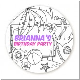 Color You Own - Beach Scene - Round Personalized Birthday Party Sticker Labels