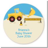 Construction Truck - Round Personalized Baby Shower Sticker Labels