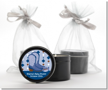 Cowboy Western - Baby Shower Black Candle Tin Favors