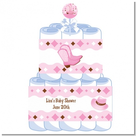 Cowgirl Western - Personalized Baby Shower Diaper Cake 2 Tier