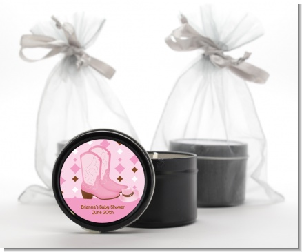 Cowgirl Western - Baby Shower Black Candle Tin Favors