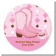 Cowgirl Western - Round Personalized Baby Shower Sticker Labels thumbnail