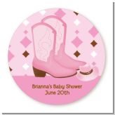 Cowgirl Western - Round Personalized Baby Shower Sticker Labels