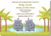 Twin Hippo Girls - Baby Shower Invitations