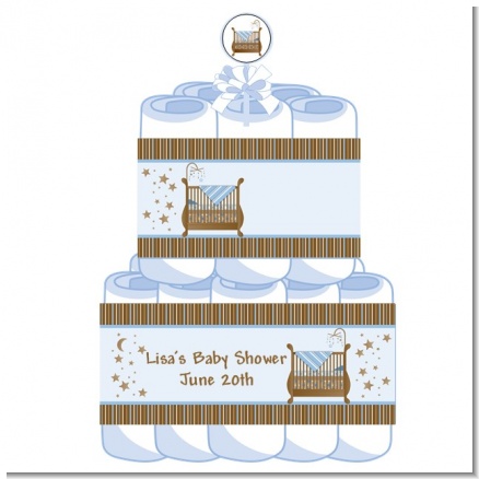 Crib Blue - Personalized Baby Shower Diaper Cake 2 Tier