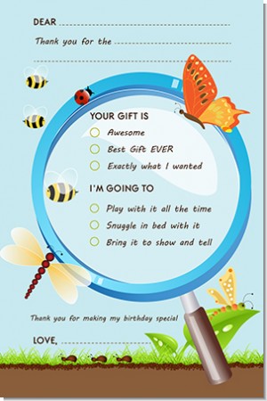 Critters Bugs & Insects - Birthday Party Fill In Thank You Cards
