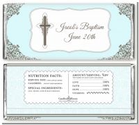 Cross Blue & Brown - Personalized Baptism / Christening Candy Bar Wrappers
