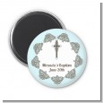 Cross Blue & Brown - Personalized Baptism / Christening Magnet Favors thumbnail