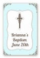 Cross Blue & Brown - Custom Large Rectangle Baptism / Christening Sticker/Labels thumbnail