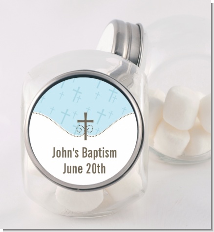 Cross Blue - Personalized Baptism / Christening Candy Jar