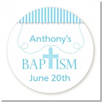 Cross Blue Necklace - Round Personalized Baptism / Christening Sticker Labels
