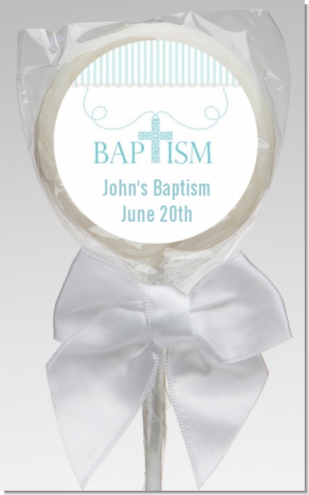 Cross Blue Necklace - Personalized Baptism / Christening Lollipop Favors