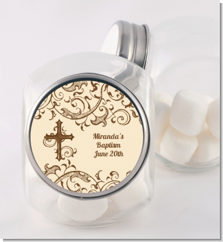 Cross Brown & Beige - Personalized Baptism / Christening Candy Jar