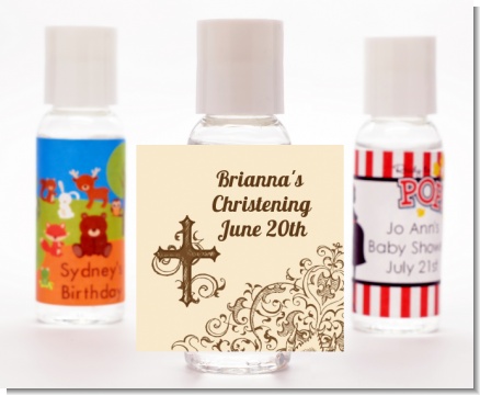 Cross Brown & Beige - Personalized Baptism / Christening Hand Sanitizers Favors