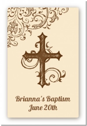 Cross Brown & Beige - Custom Large Rectangle Baptism / Christening Sticker/Labels