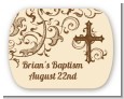 Cross Brown & Beige - Personalized Baptism / Christening Rounded Corner Stickers thumbnail