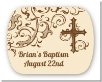 Cross Brown & Beige - Personalized Baptism / Christening Rounded Corner Stickers