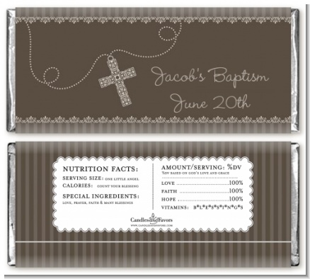 Cross Brown Necklace - Personalized Baptism / Christening Candy Bar Wrappers