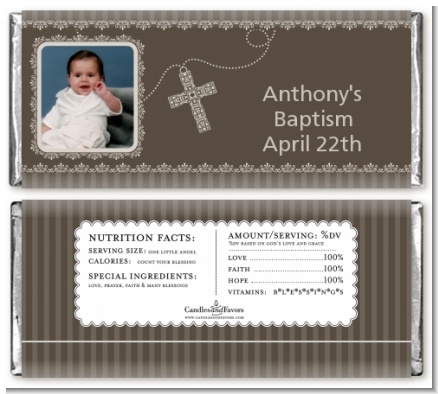 Cross Brown Necklace Photo - Personalized Baptism / Christening Candy Bar Wrappers