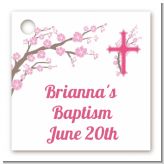 Cross Cherry Blossom - Personalized Baptism / Christening Card Stock Favor Tags