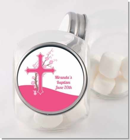Cross Cherry Blossom - Personalized Baptism / Christening Candy Jar