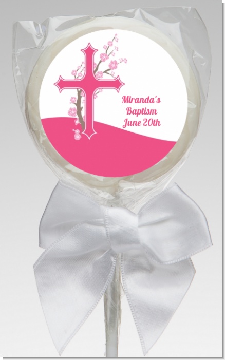 Cross Cherry Blossom - Personalized Baptism / Christening Lollipop Favors