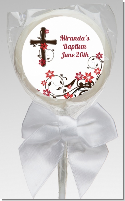 Cross Floral Blossom - Personalized Baptism / Christening Lollipop Favors