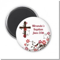 Cross Floral Blossom - Personalized Baptism / Christening Magnet Favors