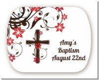 Cross Floral Blossom - Personalized Baptism / Christening Rounded Corner Stickers