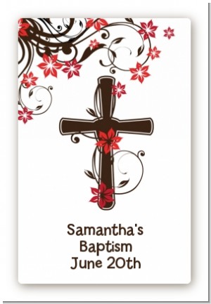Cross Floral Blossom - Custom Large Rectangle Baptism / Christening Sticker/Labels