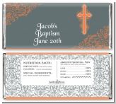 Cross Grey & Orange - Personalized Baptism / Christening Candy Bar Wrappers