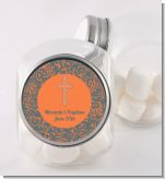 Cross Grey & Orange - Personalized Baptism / Christening Candy Jar